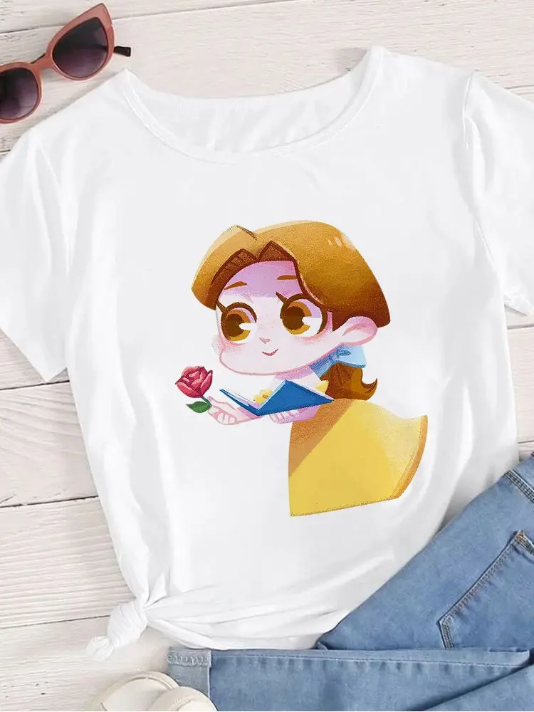 

Women Lovely Princess Disney T Shirt Belle Princess Sweet Modern Exquisite Romantic Disney Brand Print Graphic T-Shirt Female