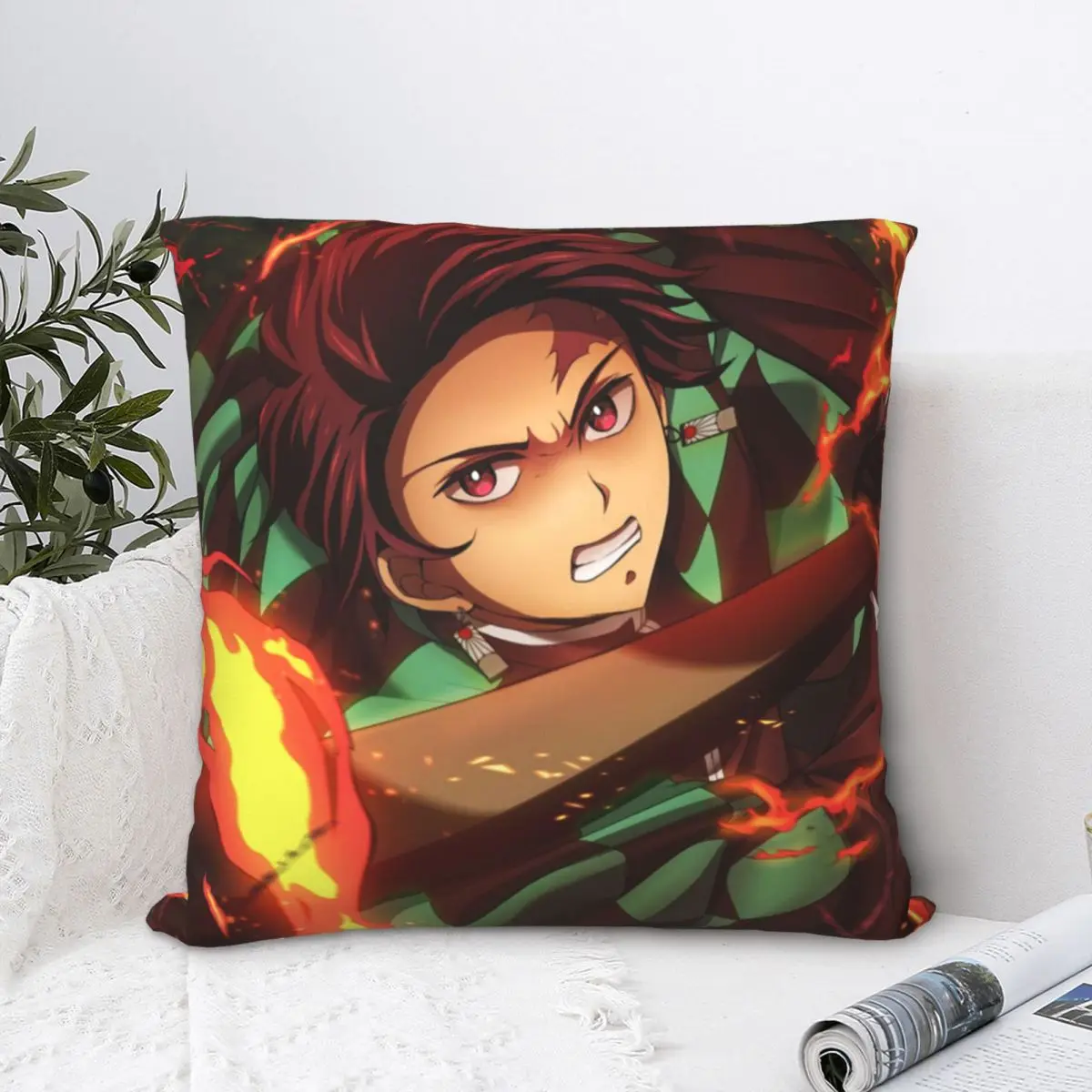

Fire Throw Pillow Case Demon Slayer Japanese Adventure Anime Short Plus Cushion Covers For Home Sofa Chair Decorative Backpack