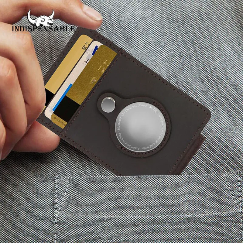Кошелек из натуральной кожи с RFID-защитой и титановым держателем для AirTag, мужской кошелек для AirTag, картхолдер, металлический зажим для денег, мужская сумка, люксовый бренд VIP (art.: 3920d9f6b4c19) - 3920d9f6b4c19