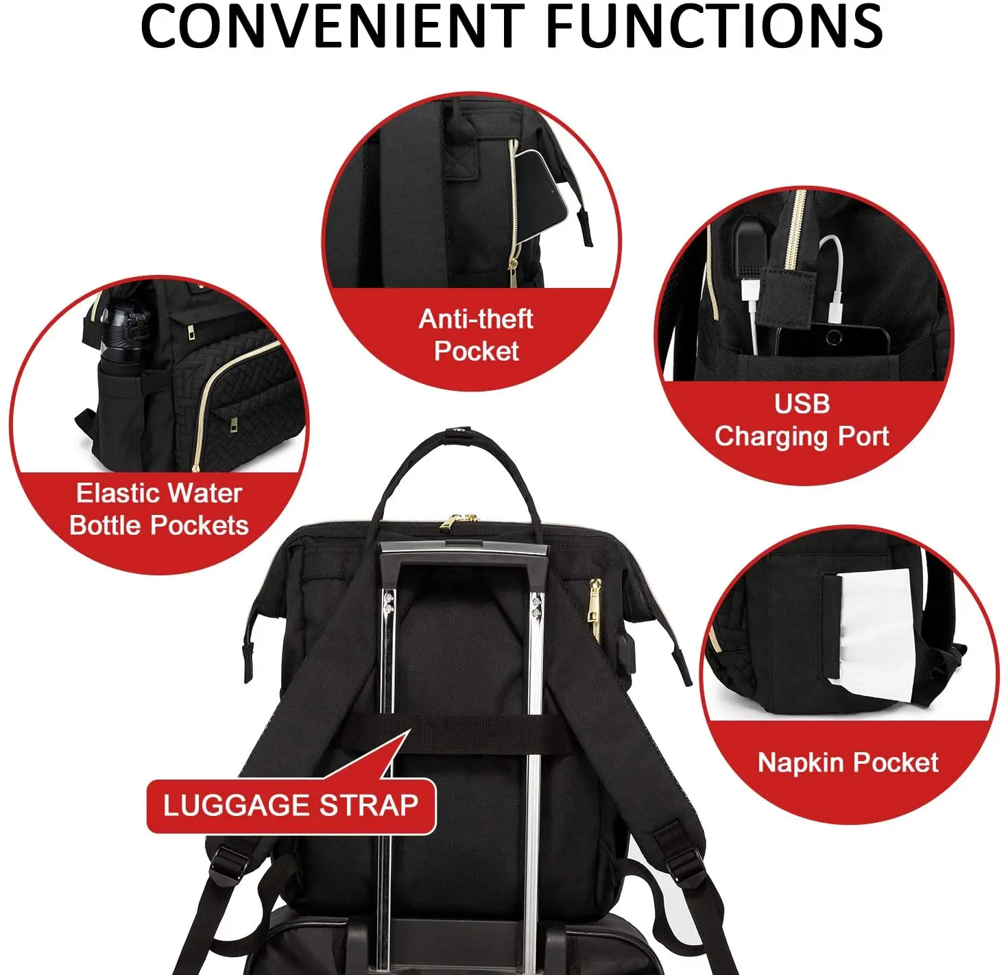 Ladies Fashion Business Computer Backpack Travel Bag Wallet Student School Bag Teacher Doctor Nurse Work Backpack with USB Port