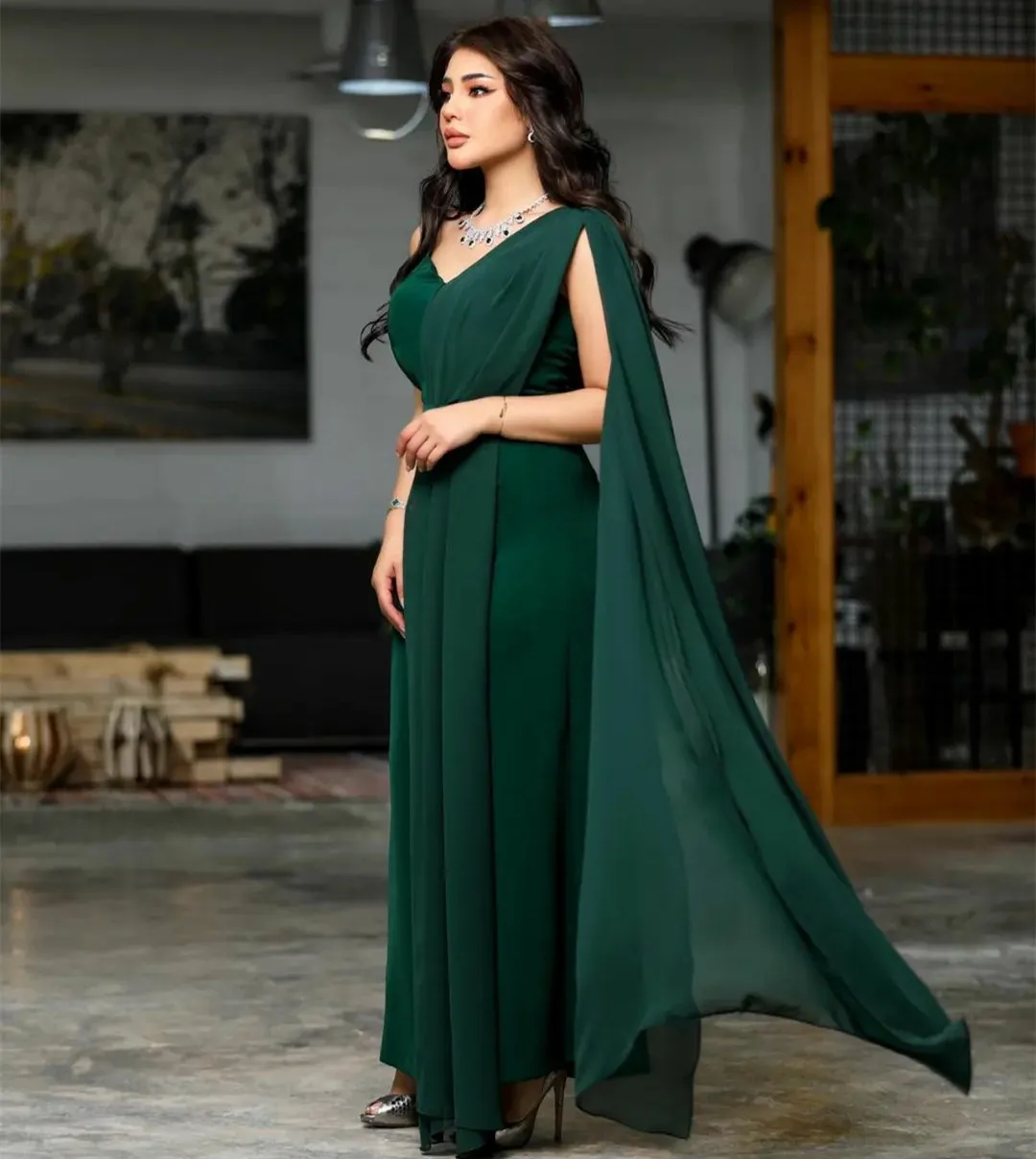 

Женское винтажное длинное платье-футляр, Зеленое Шифоновое Вечернее Платье-футляр до пола без рукавов, платье для выпускного вечера