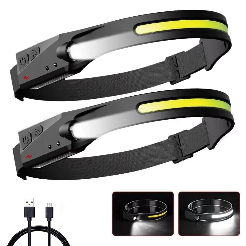 

Sensor Led Headlamp 5 modes XPE+COB Headlight Head Torch Flashlight Waterproof Head lamp 1200mAh battery for Fishing Hunting