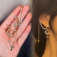 2pc womens piercing earring dangle zircon moon stud earrings ear clip ear pierc jewelry korean department ear ring s925 silver