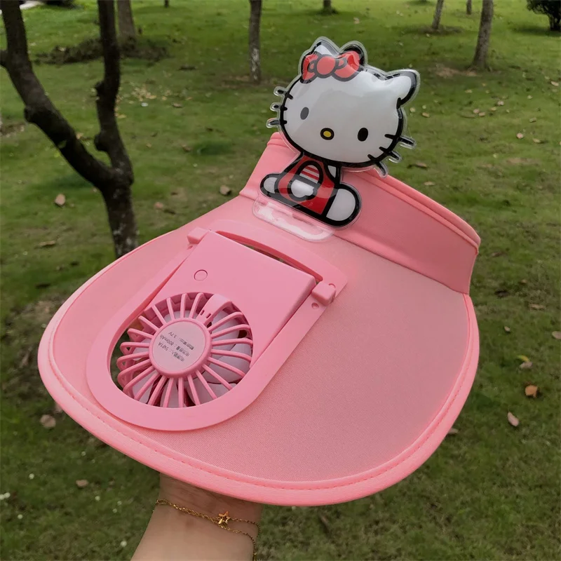 

Милая мультяшная шапка Sanrio с тихим веером Hello Kitty, перезаряжаемая шляпа от солнца, удобная уличная шляпа от солнца для отдыха, Детская Подаро...