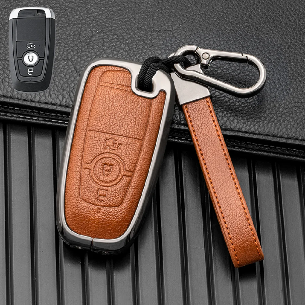 

Leather Car Remote Key Fob Cover Case Holder Protector for Ford Edge Fusion Mustang Explorer F150 F250 F350 Ecosport Accessories