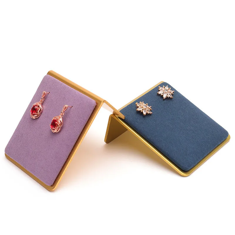 Gold Plated Jewelry Stand Microfiber Jewelry Props Earrings Display Holder Creative Beveled Jewelry Stand Jewelry Display Decora