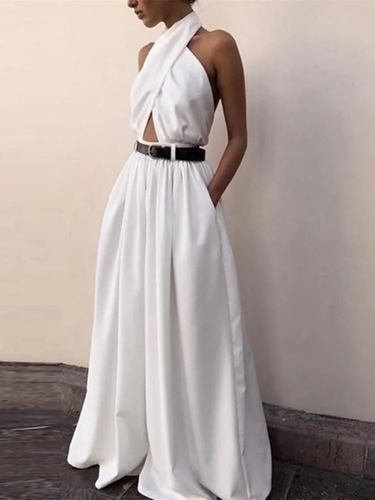 

Sexy Sleeveless Halter Backless Jumpsuit Trousers Without Belt