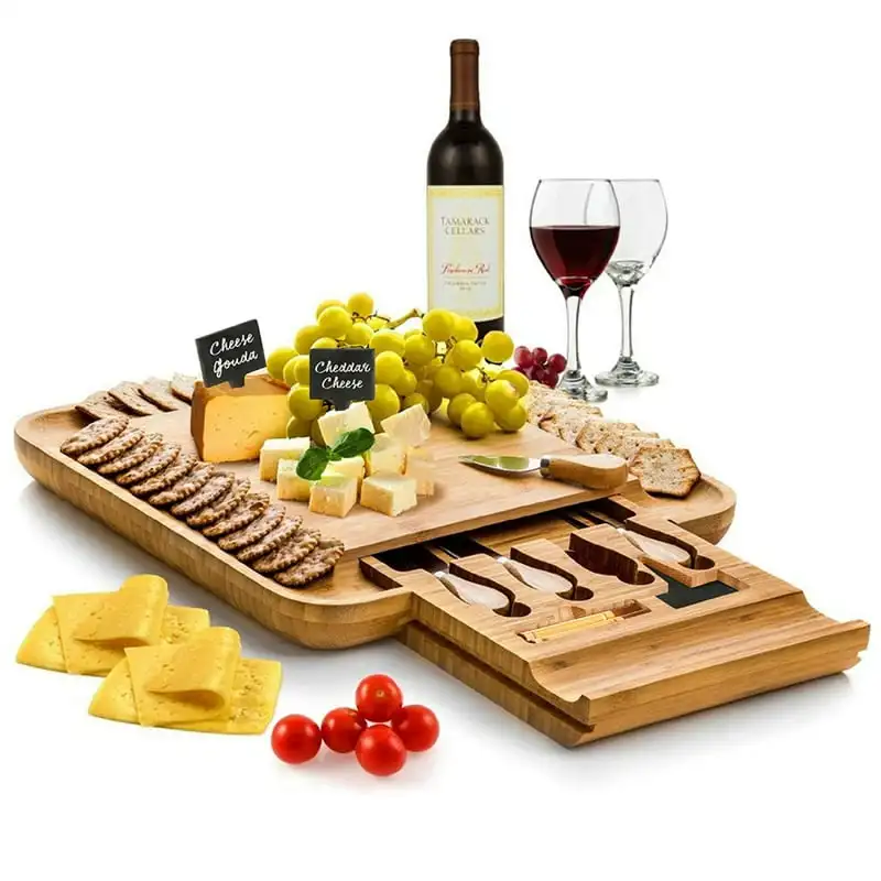 

Cheese Board with Cutlery Set,, Includes 4 Stainless Steel Serving Utensils, 3 Labels & 2 Chalk Markers Spreading knives Butter