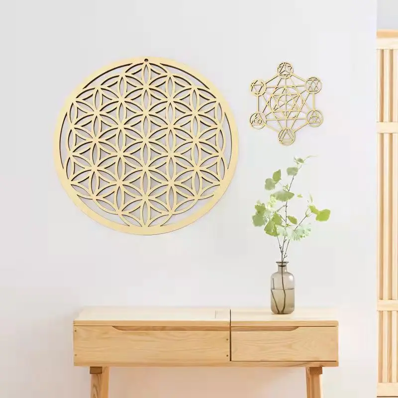 1PC Wood Wall Flower of Life Shape Art Home Decor Laser Cut Non-slip Coaster Set Wood Placemats Table Mat Round Cup Pad images - 6