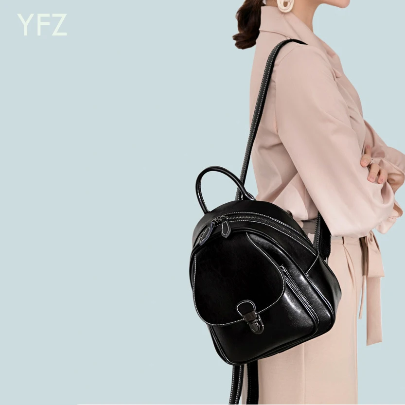 

YFZ Small Backpack For Women, Genuine Split Leather Daypack Bags For Ladies Shopping Travel Trip