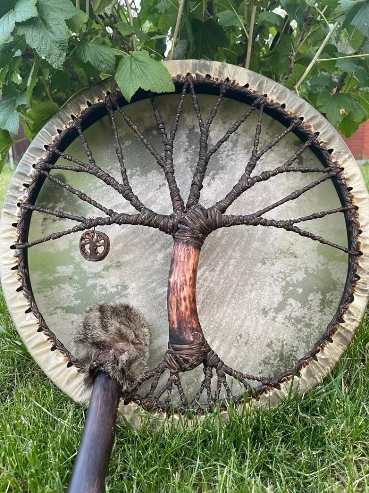 

Vintage Shaman Drum Tree of Life Siberian Spirit Music Handmade Craft Resin Garden Ornament Easter Gifts Home Living Room Decor