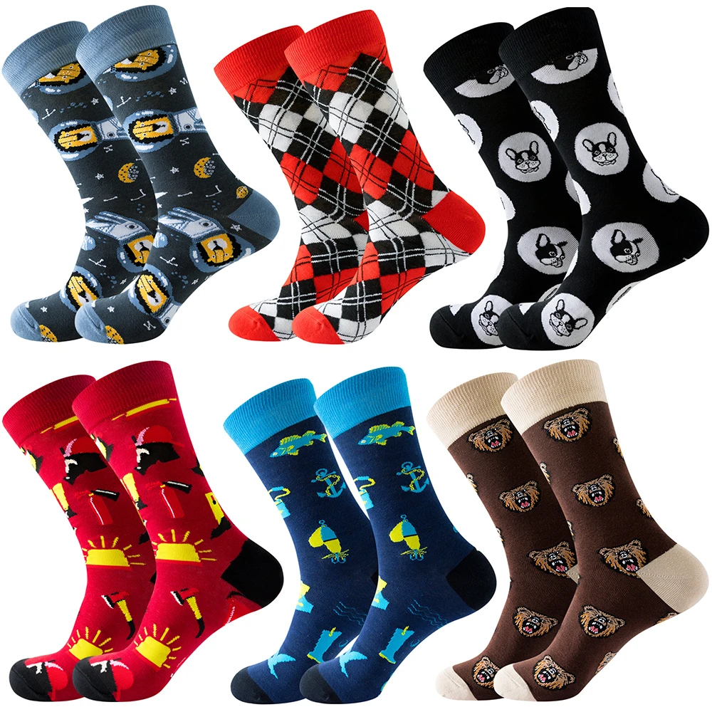 1 pair Autumn and winter animal socks astronaut men's socks geometric women's socks Halloween tube socks