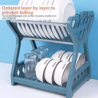 2021 new double layer kitchen dish bowl draining storage rack with chopstick cage household tableware organizer tray box basket