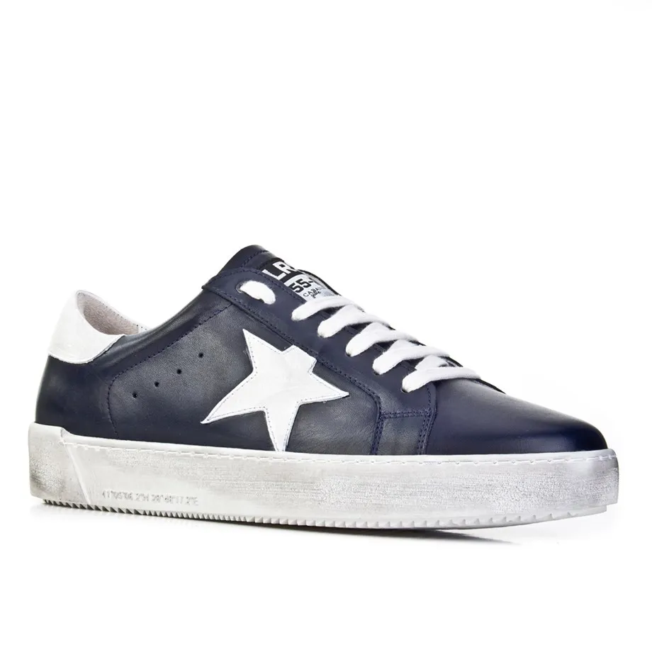 

Genuine leather navy blue lace-up men's sneakers