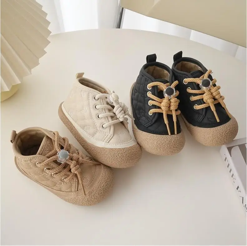 

Children's high top board shoes Autumn Winter 2022 Plush Boys and Girls' Fashion Foot Vintage Soft Soled Warm Casual Shoes