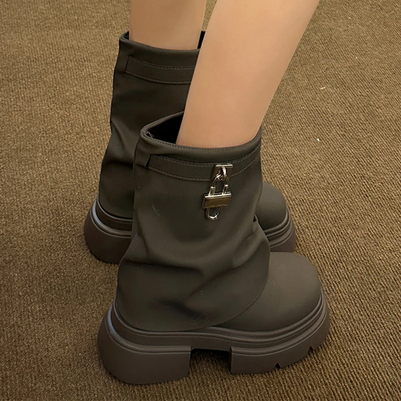 Женские плиссированные ботильоны на платформе модная дизайнерская кожаная