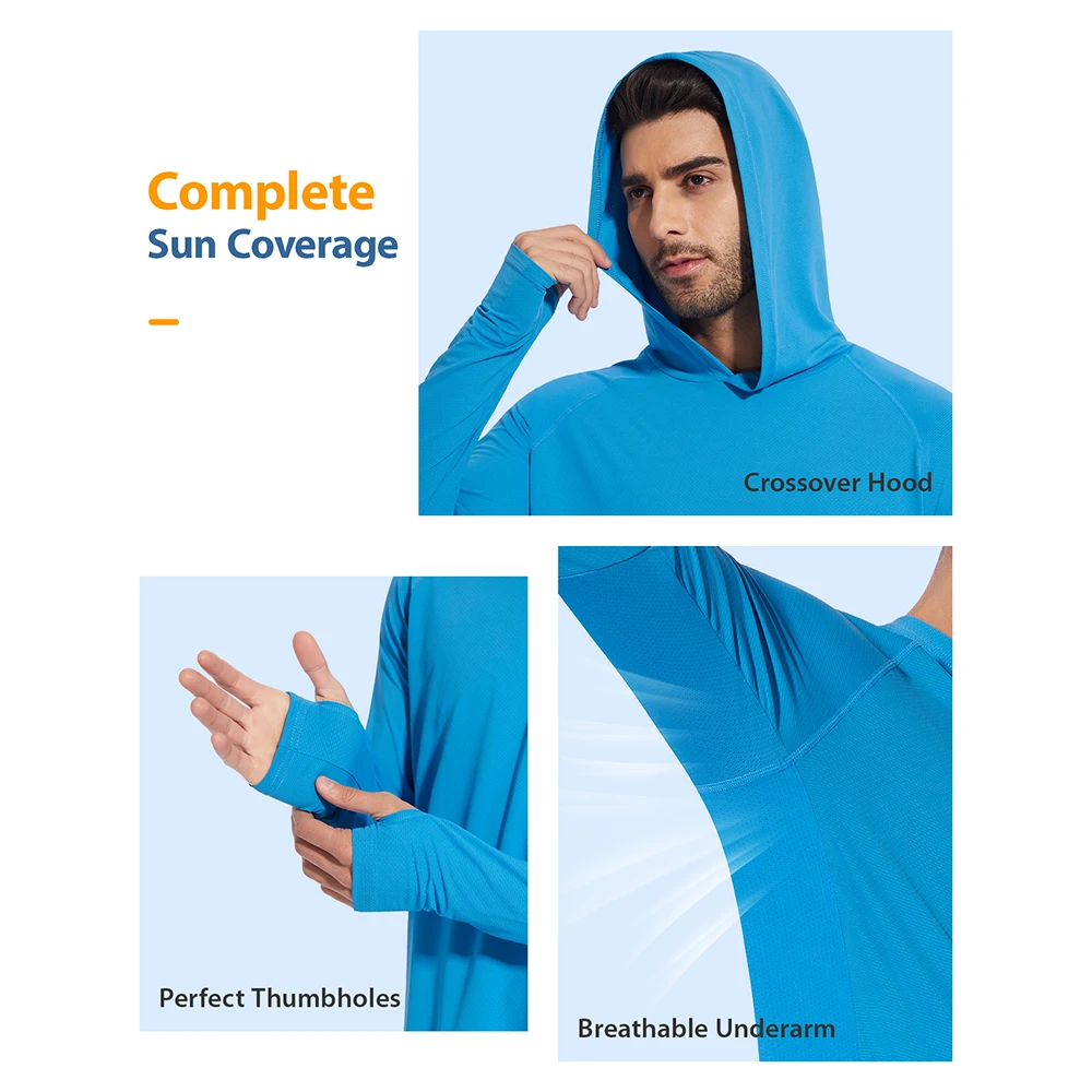 Men’s Long Sleeve Sun Protection Shirts UPF 50+ Quick Dry UV Protection Hoodie Shirt for Fishing Hiking Running
