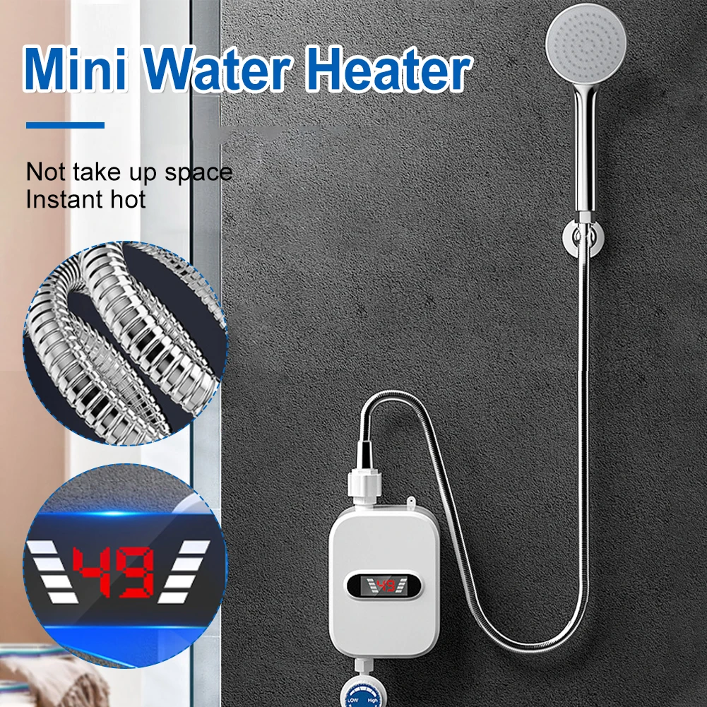 3500w mini tankless lcd digital water heater instant waterproof hot faucet kitchen heating thermostat intelligent energy saves free global shipping