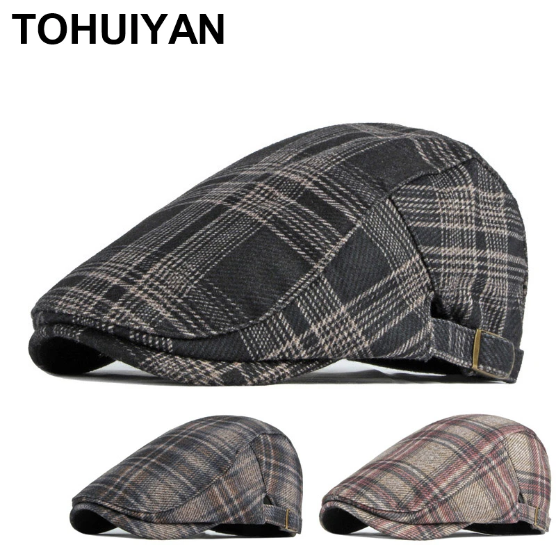 

Мужская зимняя плотная Кепка-газетчик TOHUIYAN, повседневная клетчатая шляпа Гэтсби, модные Универсальные береты, шапки унисекс, Осенние теплые плоские шапки для женщин