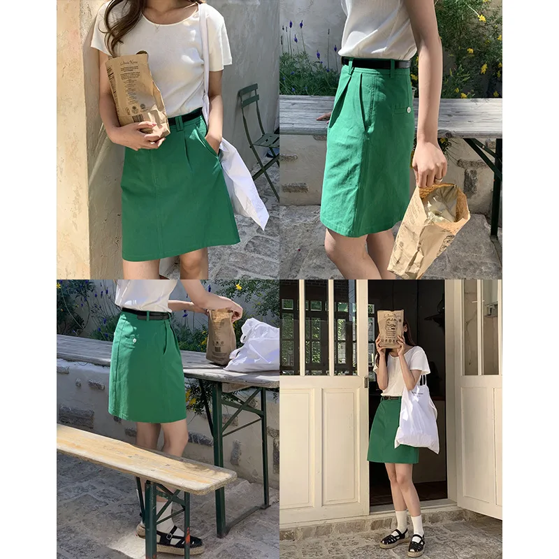 

South Korea Golf Hong Kong Flavor High Waist Solid Color Skirt Women's 2022 Summer New Sports Wild Bag Hip Skirt