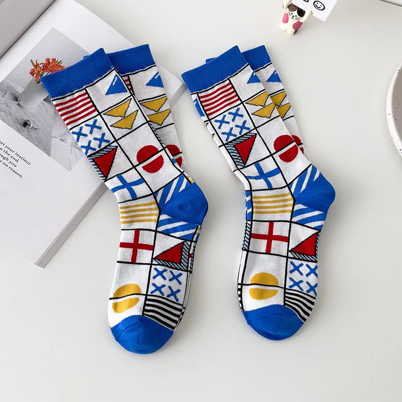 

Men Women Funny Socks Geometric Colorful Knitting Cotton Crew Socks Casual Fashion Harajuku Streetwear Hip Hop Skateboard Socks