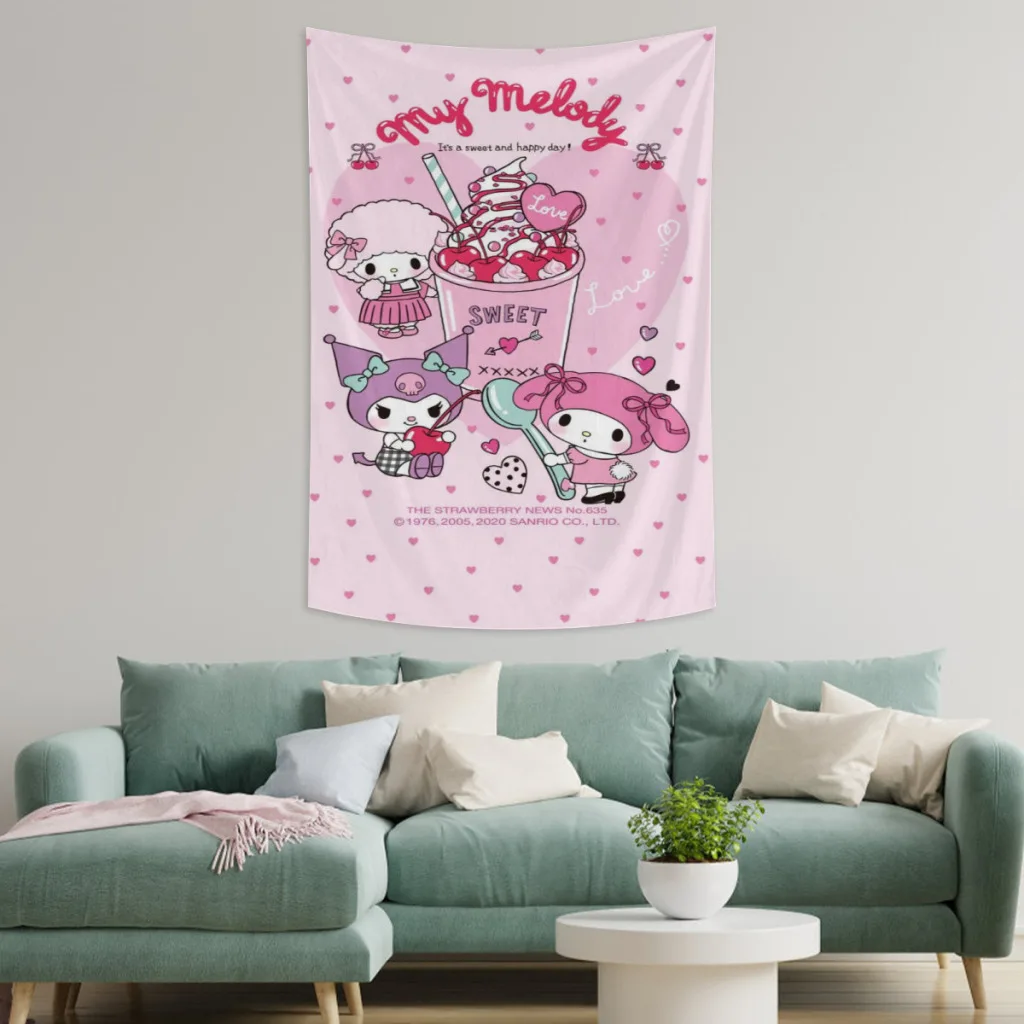 Милый аниме Sanrio Hello Kitty Kawaii гобелен декор комнаты эстетическое украшение дома