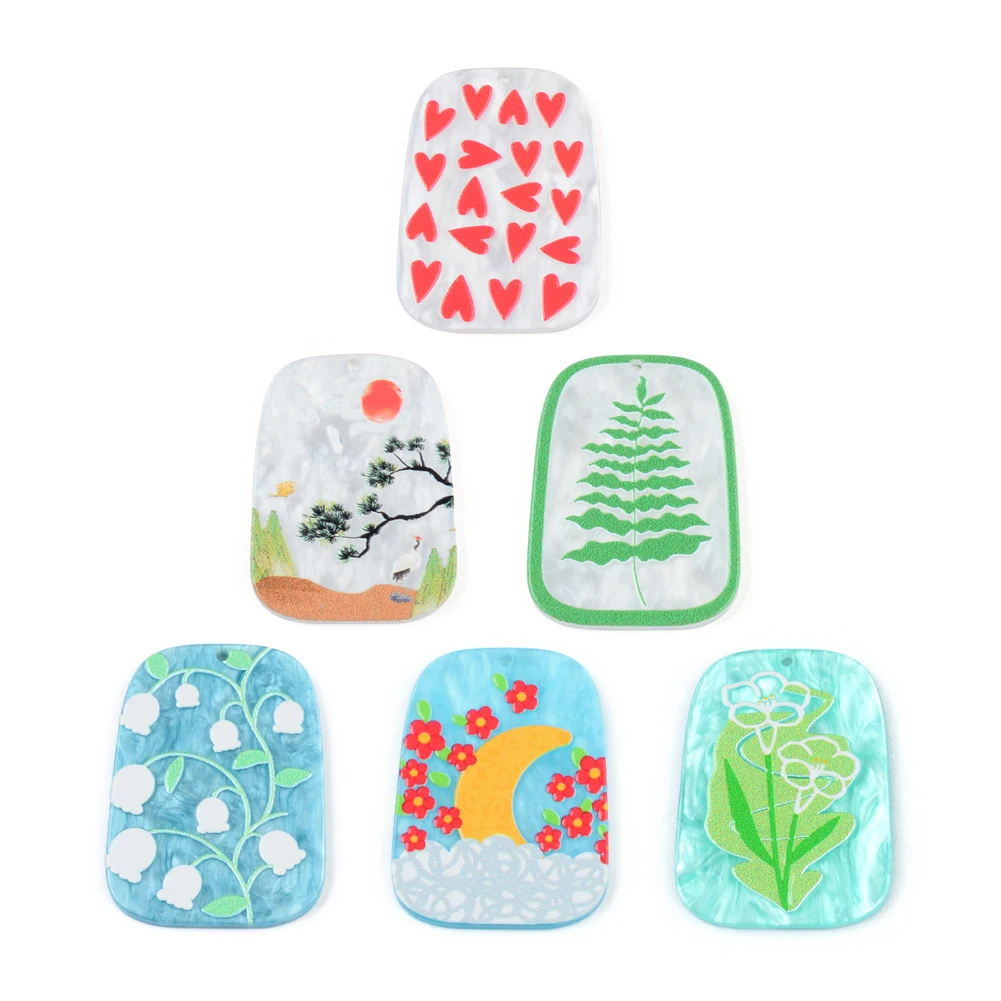 

10pcs Colorful Flower/Heart/Chinese Painting Flat Acrylic Pendants Plate Jewelry Accessories Handmades Fashion For DIY Earrings