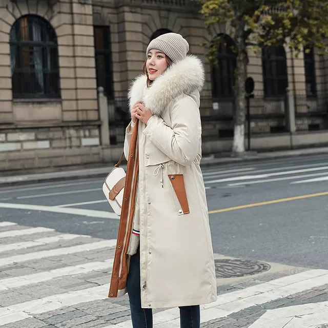 New2022 down parka women inner liner overcome color women's middle and long winter thickened waist cotton jacket