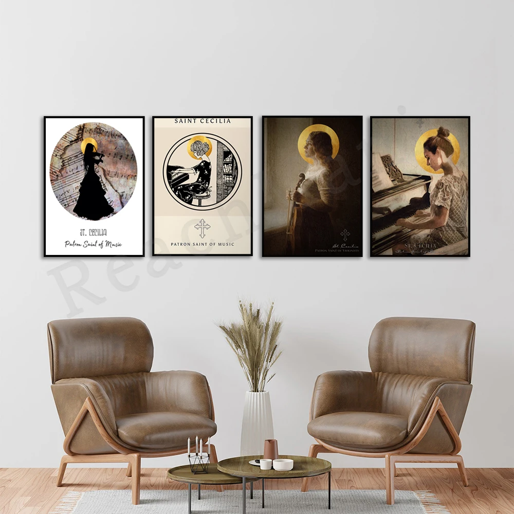 

St. Cecilia Prints - Poet, Patron Saint of Music - Catholic Saints, Musical Decoration - Inspirational Art Poster Print
