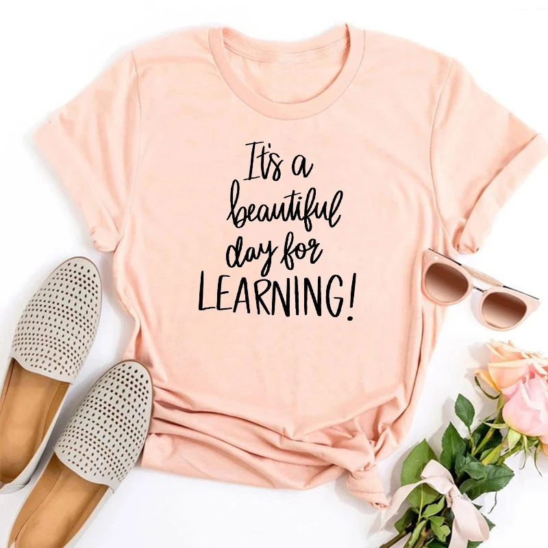 

TEACHER GIFTS Funny Clothes Harajuku 2022 It's A Beautiful Day for Learning Tops Tees Fashion Teacher Shirt Summer Love