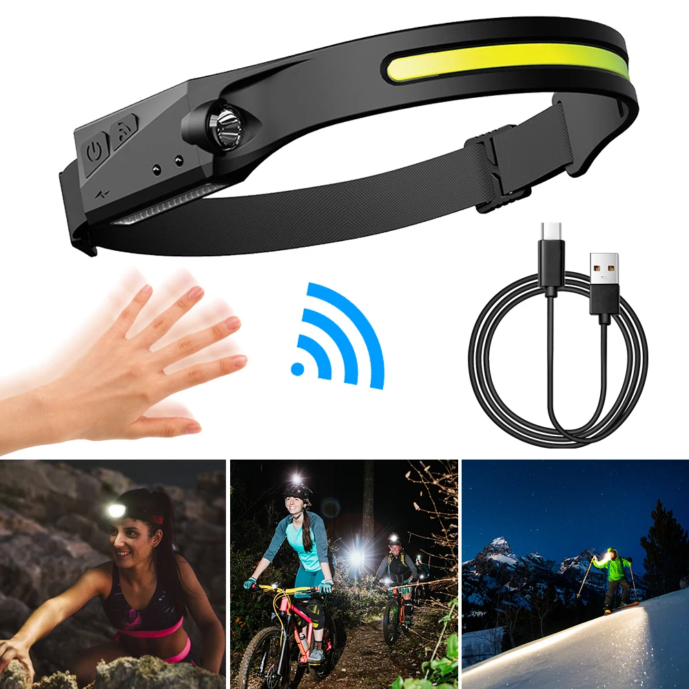 

USB Rechargeable Super Bright Headlamp Waterproof Portable LED Work Headlight Motion Sensor 5 Modes Outdoor Camping Headtorch