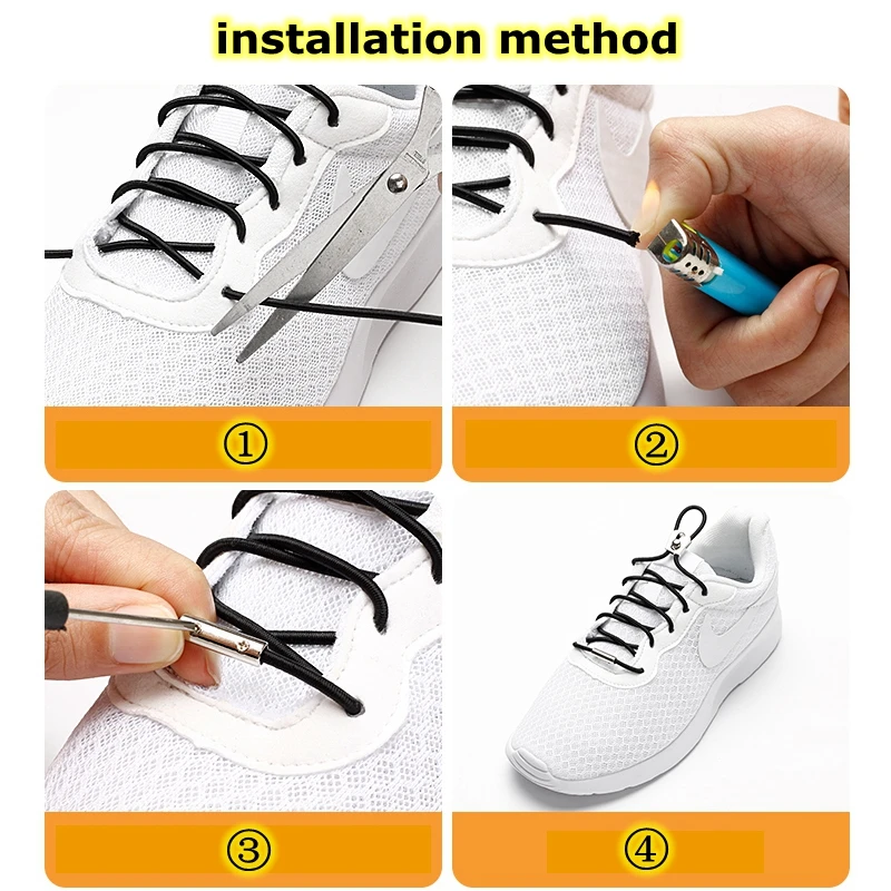 Reflective No Tie Shoelaces Elastic Round Shoelace High Quality Metal Lock Suitable For All Kinds Of Shoes Sneakers Lazy Laces