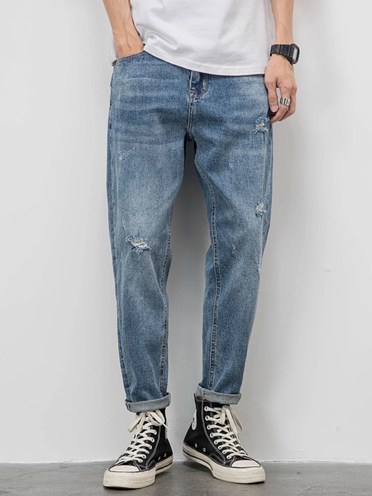 

Новинка весна-лето, светильник лые мужские брюки-стрейч, красивые брюки с девятью %, Повседневная модная уличная одежда для мужчин