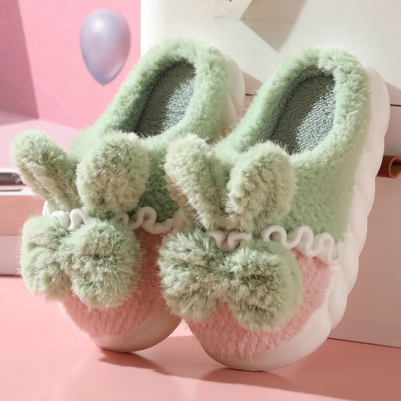 

Fashion Girls Rabbit Ear Shoes for Women 2022 EVA Platform Slides Winter Plush Animal Slippers Thick Sole Casual Home Slipper
