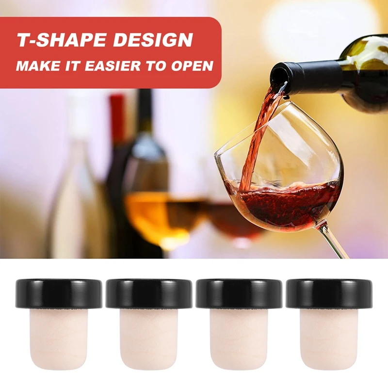 

T-Shaped Stopper Reusable Wine Cork Bottle Stopper Sealing Plug Bottle Cap For Wine Beer Bottles (Black)