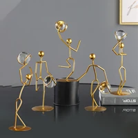 musician figurines sports man with crystal ball golden tabletop ornaments metal geometric sculptures home office decorations