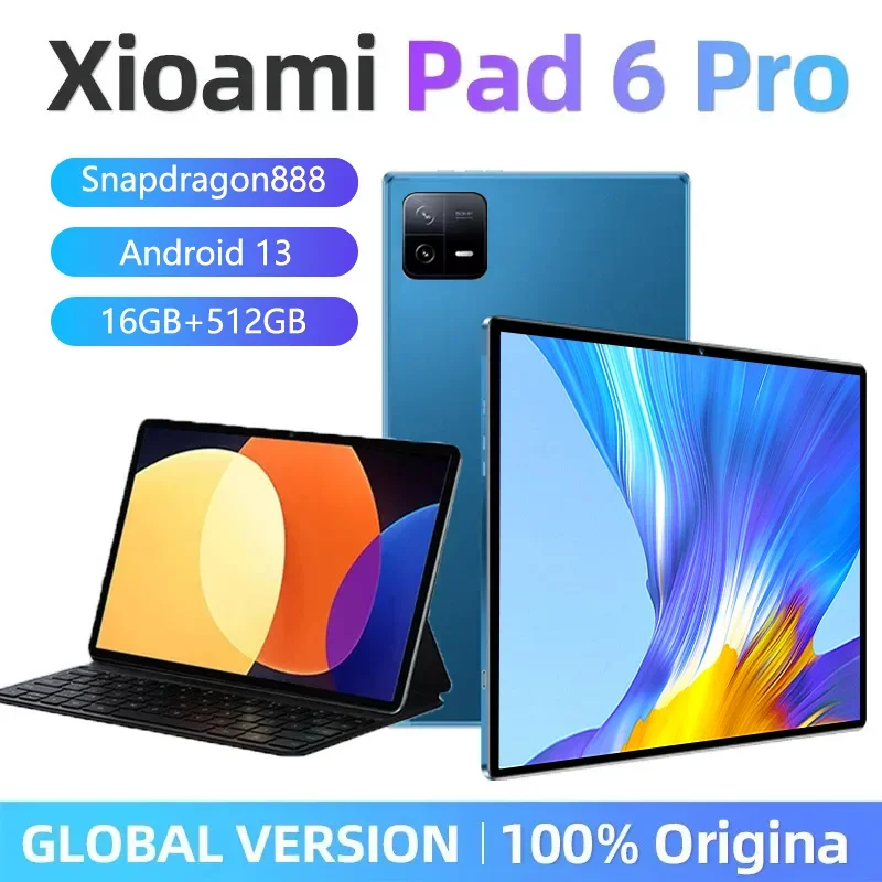 

2023 Global Version Original Tablet Android 13.0 Snapdragon 888 Pad 6 Pro 16GB+512GB TabletsPC 5G Dual SIM Card or WIFI HD 4K Mi