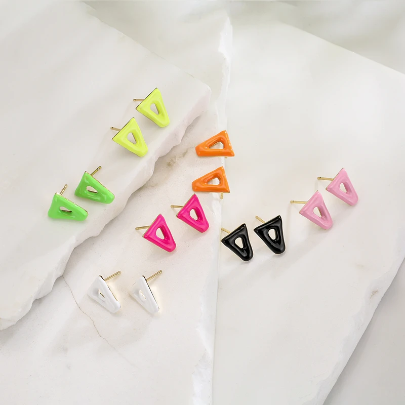 

HECHENG,Fashion Geometric Triangle Stud Earrings Enamel V Shape Earring,Cooper 18k Gold Plated Women Jewelry