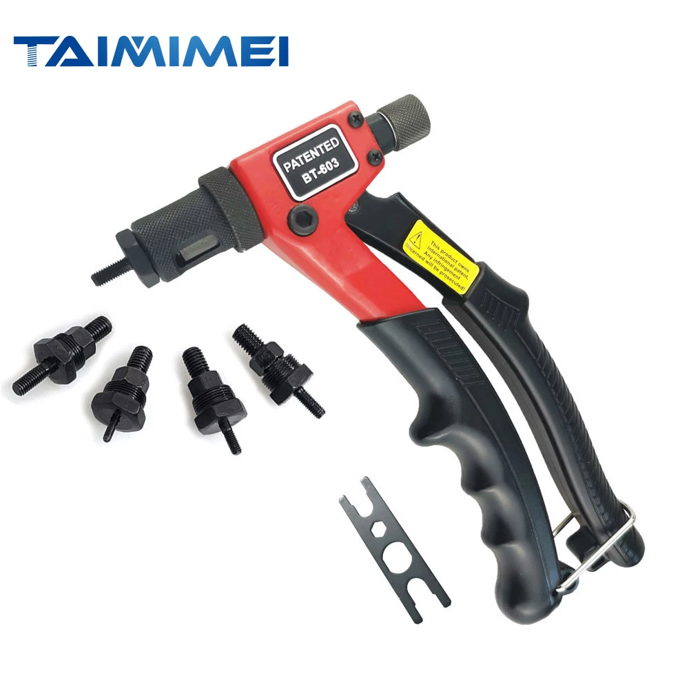 TAIMIMEI 8” Hand Riveter Gun Kit with 4 Pcs Mandrels M3 M4 M5 M6 Easily Handling Riveting Rivet Tool Kit Metric Nose Pieces