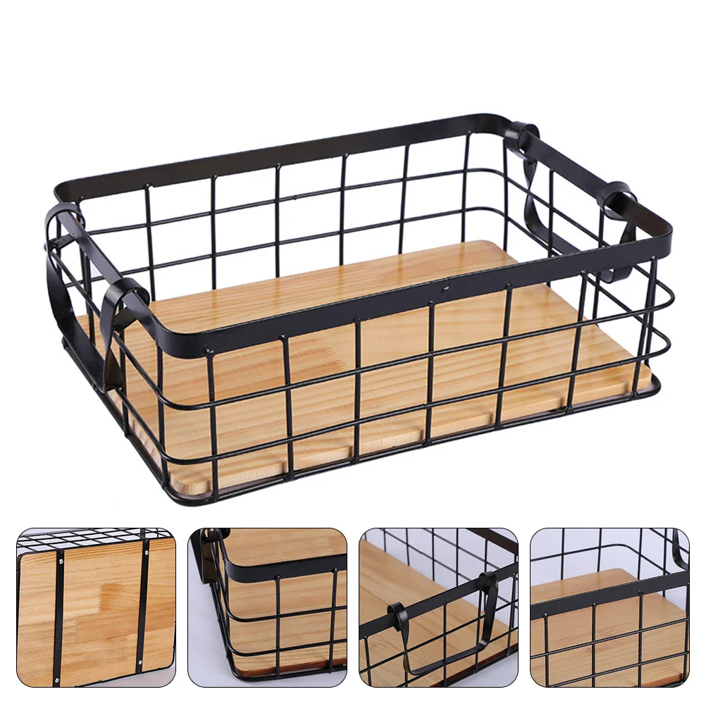 

1Pc Desktop Storage Basket Creative Iron Basket Chic Storage Basket (Black)