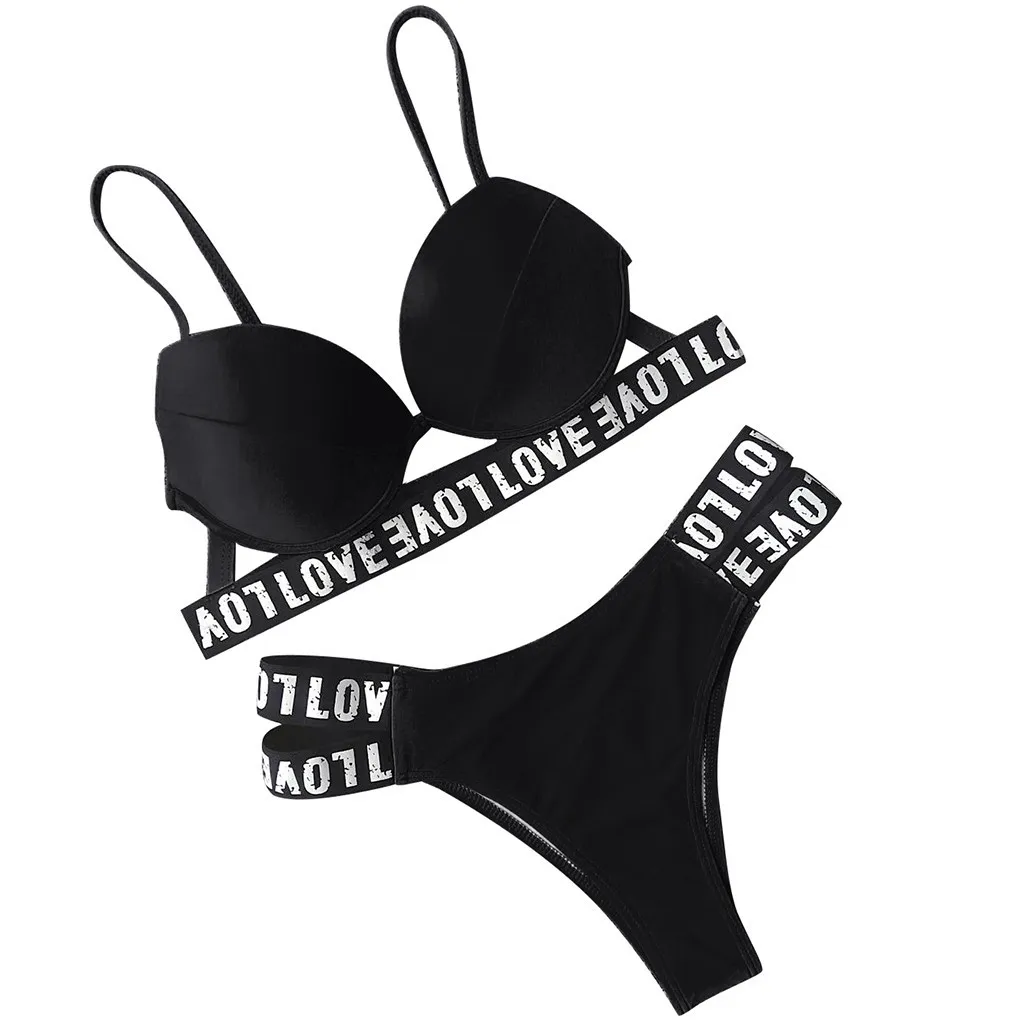 

Set Letter Push-Up Beach Swimsuit Fashion Sexy Women Padded Bra Bikini Printing Swimwears Tankinis Swimwears Women's swimsuit
