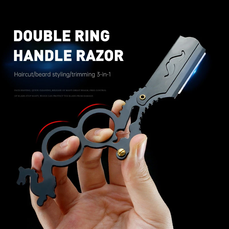 

Professional Double Rings Thumb Razor Replacement Blades Razor Holder Mini Men Shaving Razor Barber Beard Facial Cleaning Tools