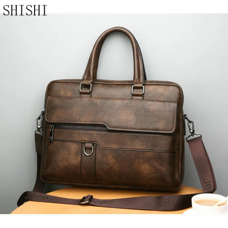 New Business Men Briefcases Bag14 inch Laptop Casual Travel Bags Soft Leather Handbags Office Shoulder Bags For Man