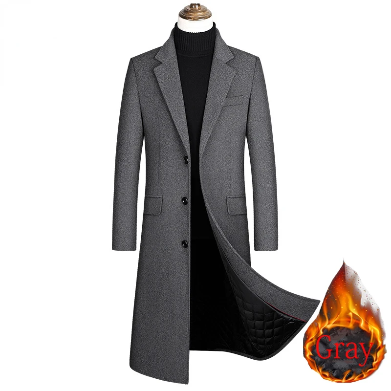 

2023 Autumn and Winter Boutique Woolen Black Gray Classic Solid Color Thick Warm Men's Extra Long Wool Trench Coat Male Jacket