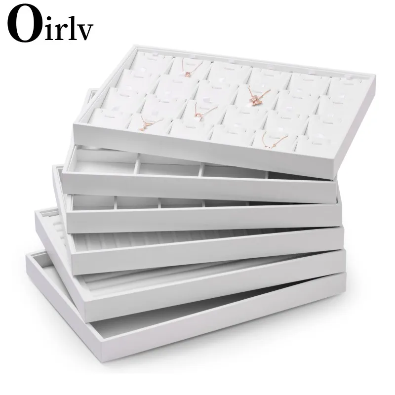 

Oirlv Premium White Leather Stackable Jewelry Tray Jewelry Drawer Organizer Trays Rings Earrings Storage Display Props