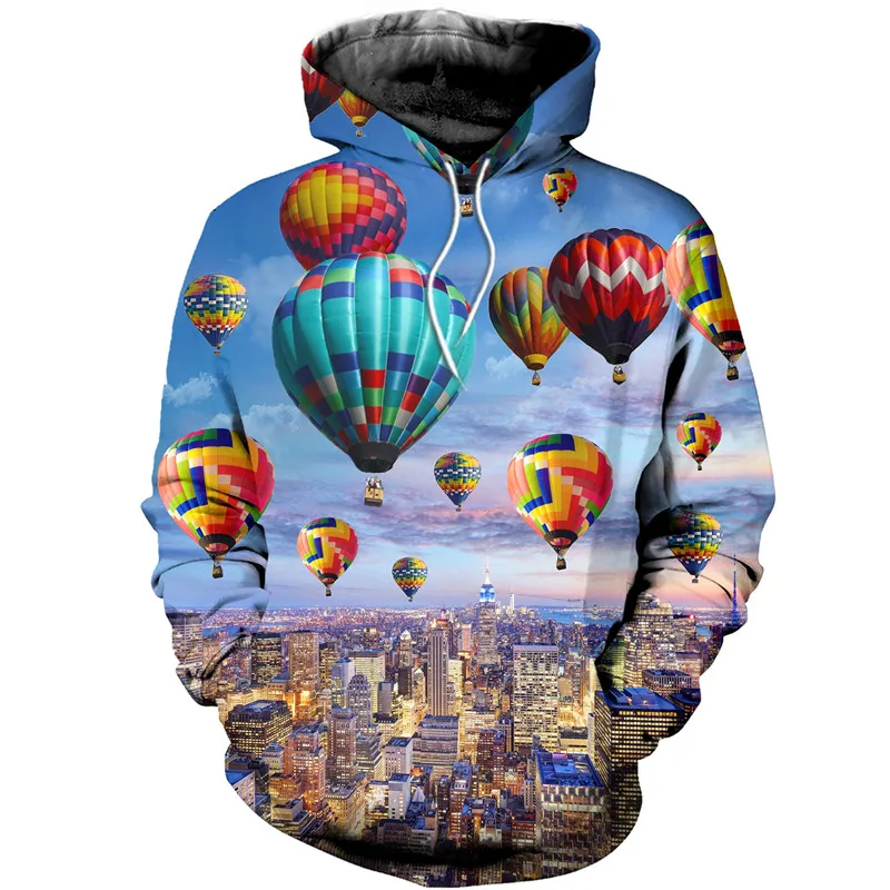 

European and American style hoodie 3D full printing hot air balloon pattern zipper hoodie casual street Harajuku sweatshirt