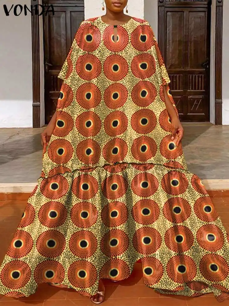 Летнее платье-макси с коротким рукавом и оборками размеры до 5XL