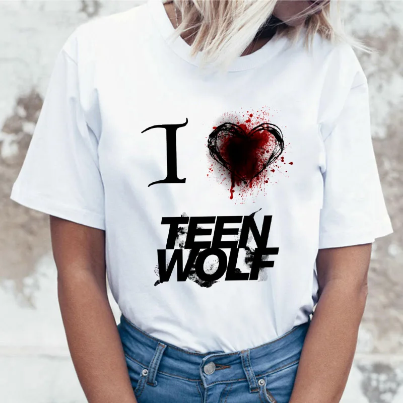 

Women Summer Shirt Teen Wolf Harajuku T-shirt 90s White Retro Graphic Cartoon Print T-shirt Fashion Top Female