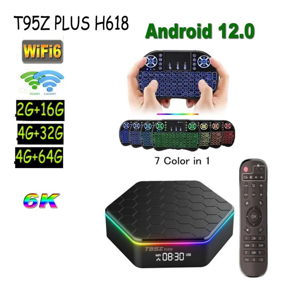 T95Z Plus H618 Quadcore Android 12 2 ГБ 4 16 32 64 Гб 100M LAN 4G 5G Dual wi6 BT5.0 4K HDR Smart TV Box 10 шт. |