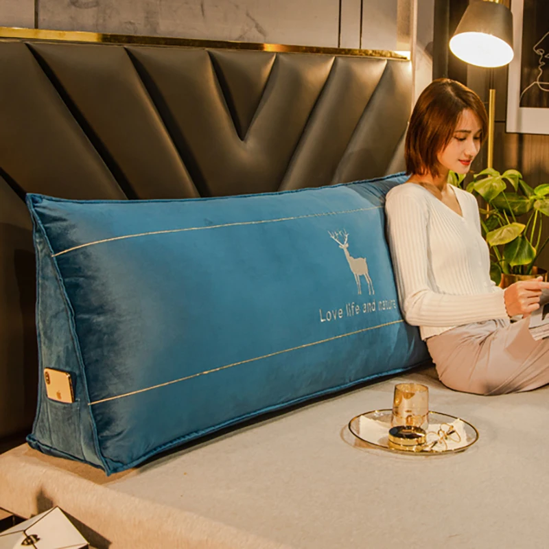 

Large Nordic Cushion Pillow Modern Lumbar Support Blue Soft Deer Double Bedside Solid Color Cojines Cama Home Accessories 50